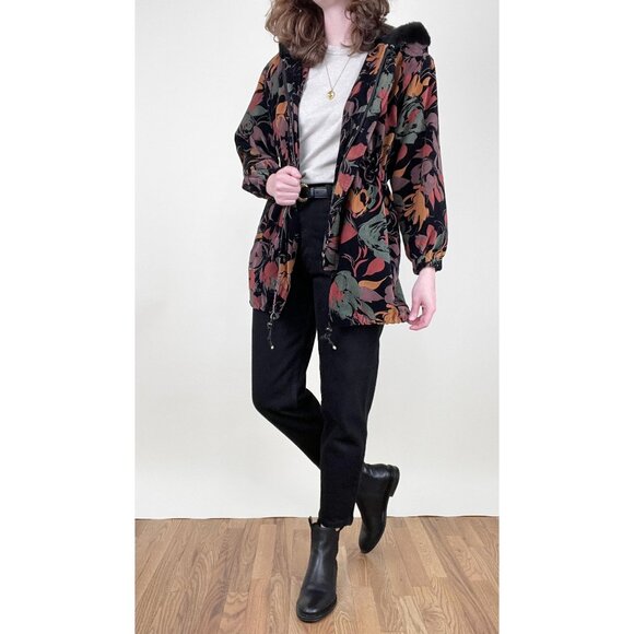 Vintage Floral Print Jacket Coat Parka Oversized Utility Eclectic Fall Winter - Picture 3 of 9